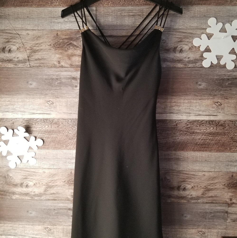 multi strap design wedding /occasion black dress